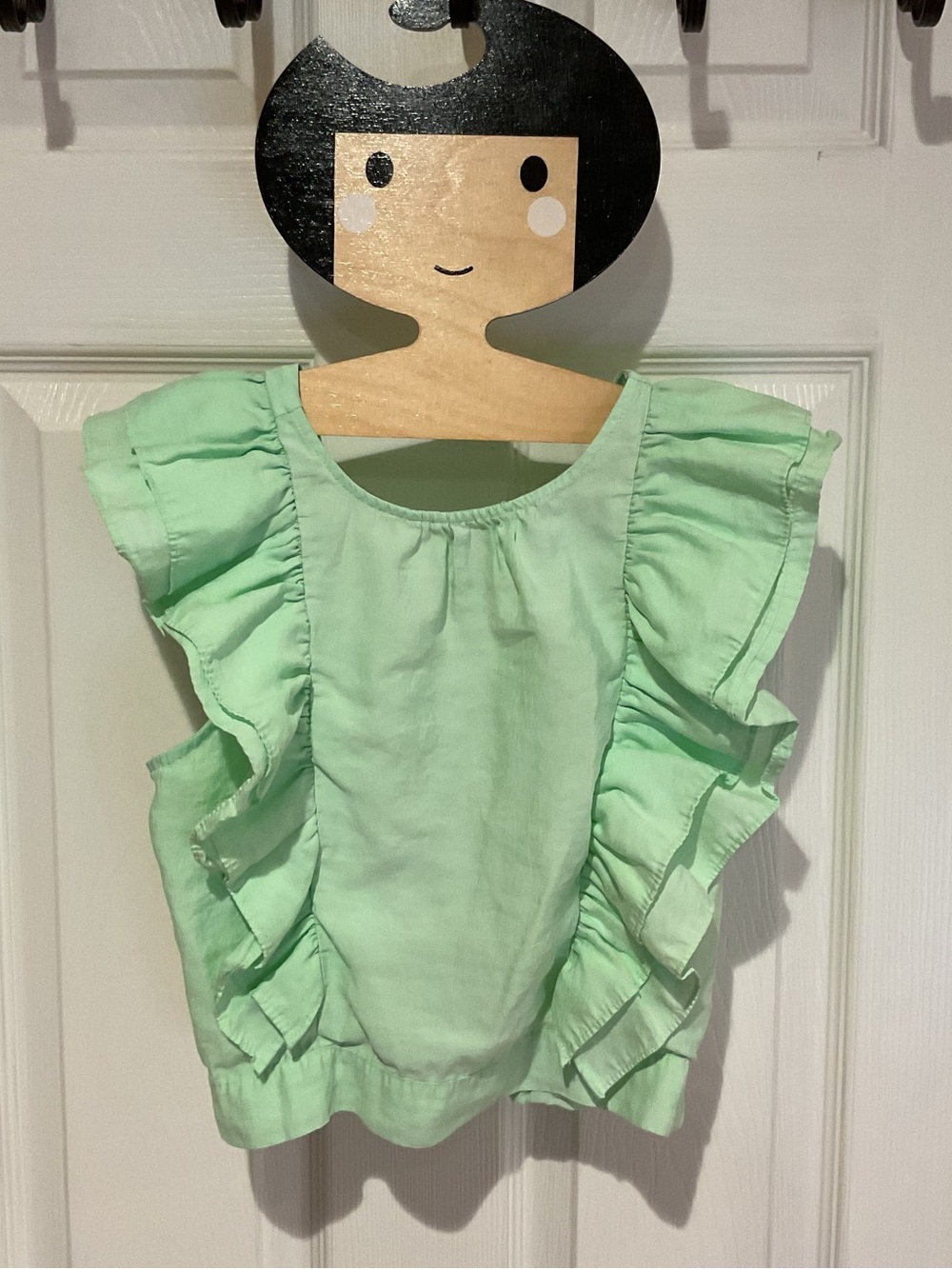 Zara mint green cotton poplin flutter ruching cinched waist blouse 13/14 summer